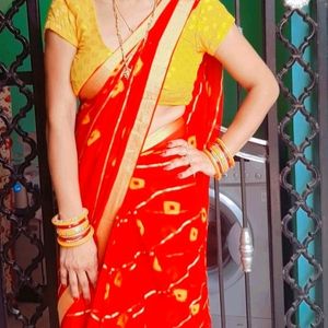 Red Bandhej Saree