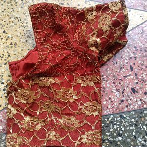 Maroon Net Blouse Whose Aster Is Silk