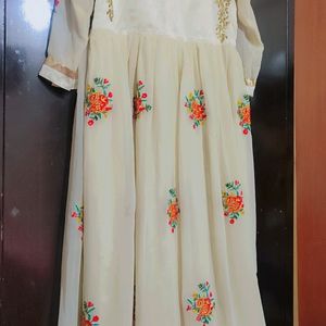 Cream Ethnic Gown Multi Floral Work 36 Bust