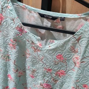 Light Green Floral Embroidered Top - Xxl