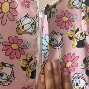 Cartoon Printed Pink Frock For Kid Girl