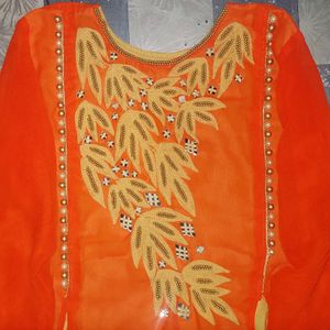 Orange mirror work Kurti