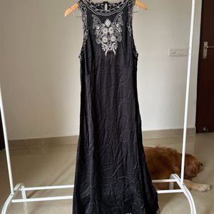 River Island Satin Black embroidered Maxi dress