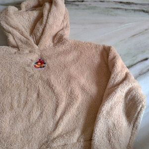 Urbanic Ski Bear Fleece Hoodie Beige Cream