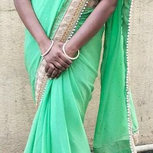 Green Pearl Saree With Blouse New