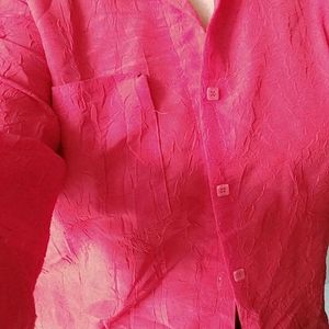 Unisex Red Crinkle linen Shirt Vintage Inspired