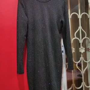 Black Shimmer Bodycon Dress In Size L