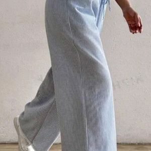 Blue & White Strip Pant With Bow Lace