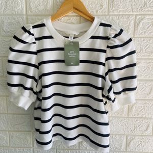 H&m Purw Cotton Puff Sleeve Top