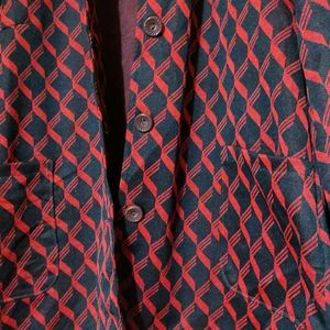 Black/Red Printed Polyester Blazer