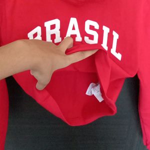 Brazil Print Red Cropped Tee