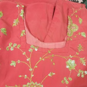 Size L.peach Colour Chumki Work Kurti And Dupatta.