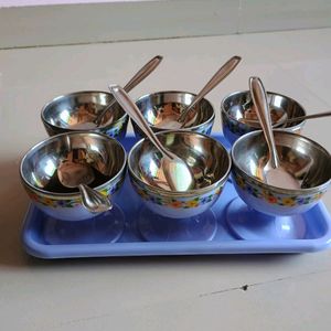 Ice Cream Cups Set Of 6 With Steel Spoon