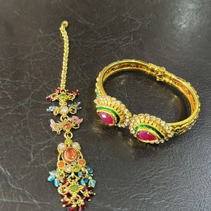 Combo Of Gorgeous Traditional Maang Teeka And Kada