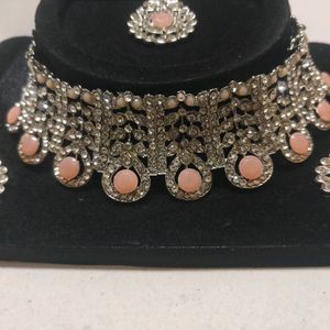 Stone Necklace Set - Peach Colour