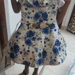 Beautiful White And Blue Flower Frock