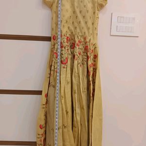 Beige Embroidered And Stone Work Gown Cotton Silk