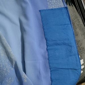 Sky Blue Ombre Shaded Rubber Print Saree With Fall