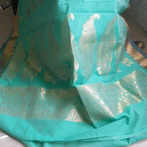 Sea Green Sari With running Blouse