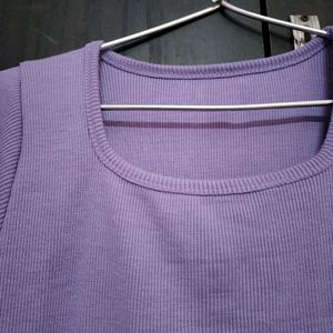 Square Neck Lavender Ribbed Top