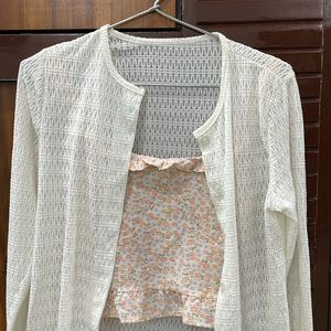 Floral Crop Strap Top With A Cute white Shirt