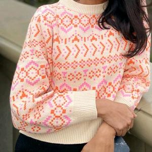 H & M -White Sweater with Playful Pink and Orange