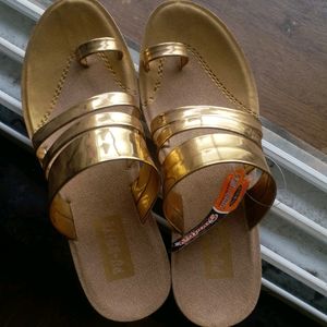 Golden Open Toe Flat