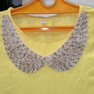 Butter Yellow Tunic Top With Netted Sleeves