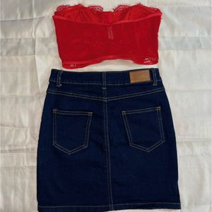 Newme Top And Denim Skirt