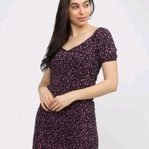 Tokyo Talkies Women A-line Black &Pink Dress