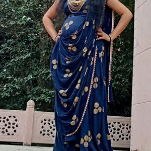 Dhoti Style Ready To Wear Saree With Golden Touch