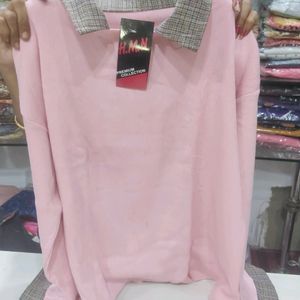 Pink Collar Neck Sweat Top