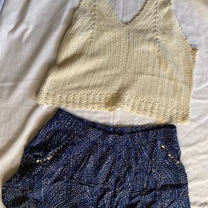 Women Relaxed Fit Polyester Shorts And Crochet Top