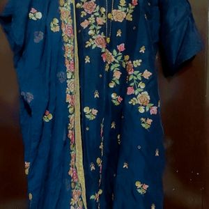 Navy Blue Sharara Suit With Dupatta, Bust 42