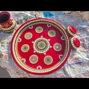 Handmade Wedding Kundan Decorated Pooja Thali