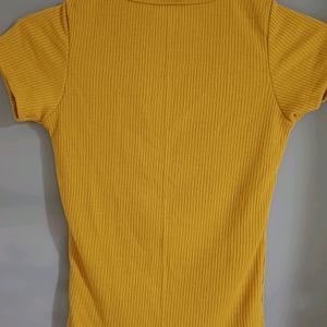 Mustard Color Fitted Rib Top