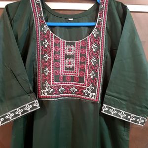 New💥Embroidery Kurta Green