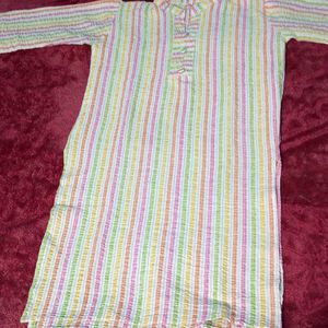 White Multi Stripe Kurti For Girls(XL)