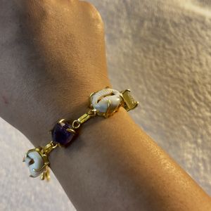 Real Raw Stones & Sea Shell Gold Plated Bracelet