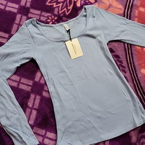 Light Blue Color Ribbed Thin Sweater For Women