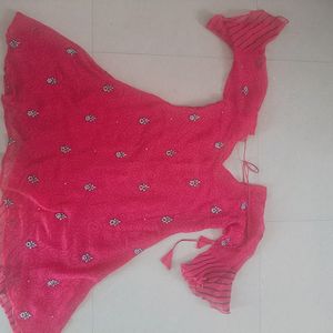 Pink Flore Lehriya Kurta With Palazzo