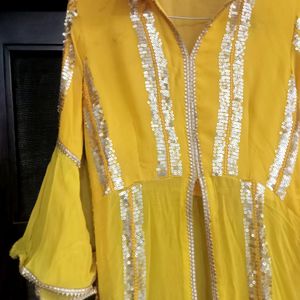 Yellow Sequins Work Kurti