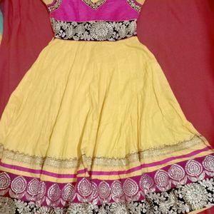 Beautiful Anarkali Dress (Yellow-Pink)