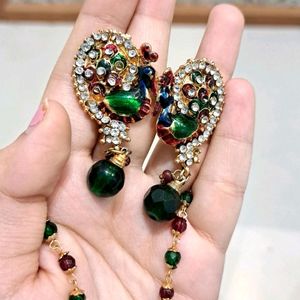 Peacock Necklace And Earrings Jewellery Set