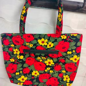 Cute Floral Red Basket Like Handbag (Handmade)