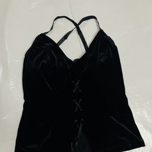 Black Velvet Corset With Front Drawstring