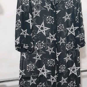 Casual Long Star Print Georgette Shirt