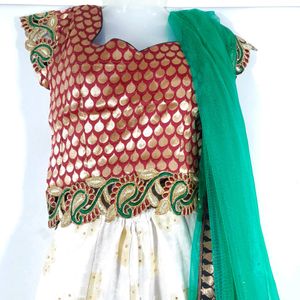 Maroon & Cream Ethnic Lehenga(Women's)