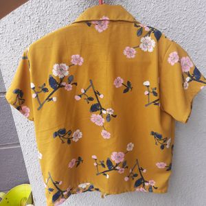 Mustard Yellow Floral Crop Shirt Top