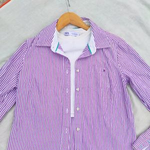 Tommy Purple And White Striped Oversized Shirt